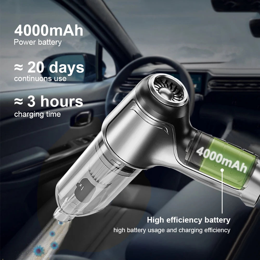 DustBlaster 95000™ a powerful handheld vacuum for a clean and fresh car on the go